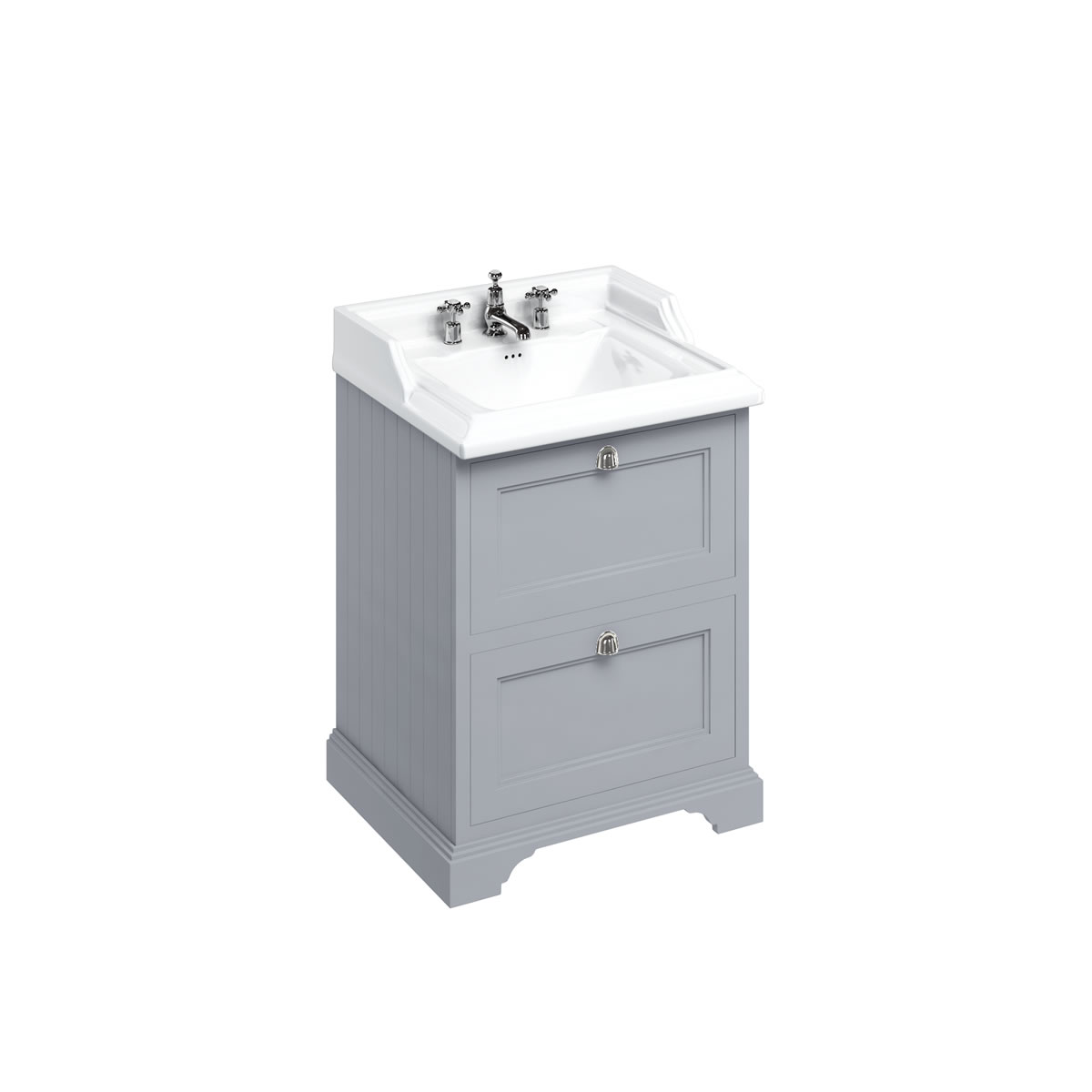 Freestanding 65 Vanity Unit with 2 drawers - Classic Grey and Classic basin 3 tap holes 